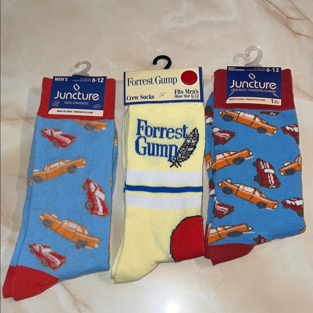 NWT classic & sports cars forest gump Men’s Crew dress socks (Sz 6-12)